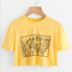 Yellow Crop Top with cactus print
